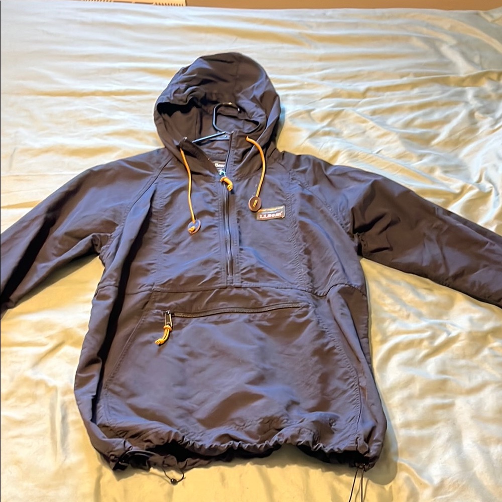 L.L. Bean Charcoal Hooded Jacket with Mustard Accents